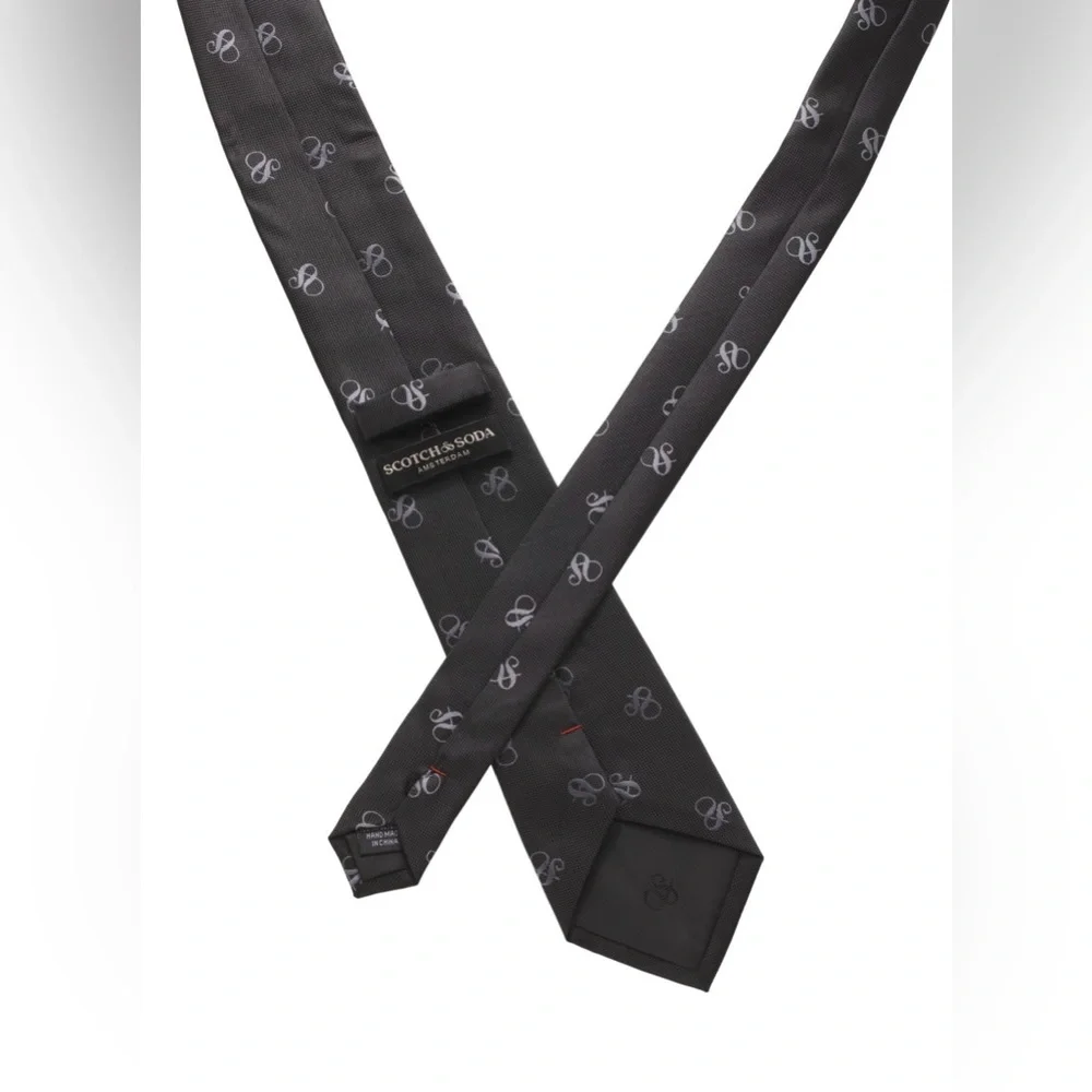 Scotch & Soda Men’s Necktie Logo Pattern Black Tie – Designer